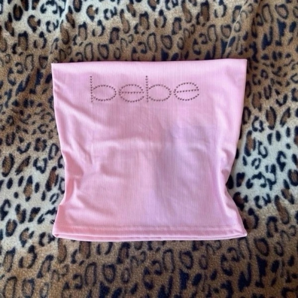 Pink Bebe Tube Top Cute Crop Pink Bebe Tube Tank Tops BEBE y2k Pink Rhinestone